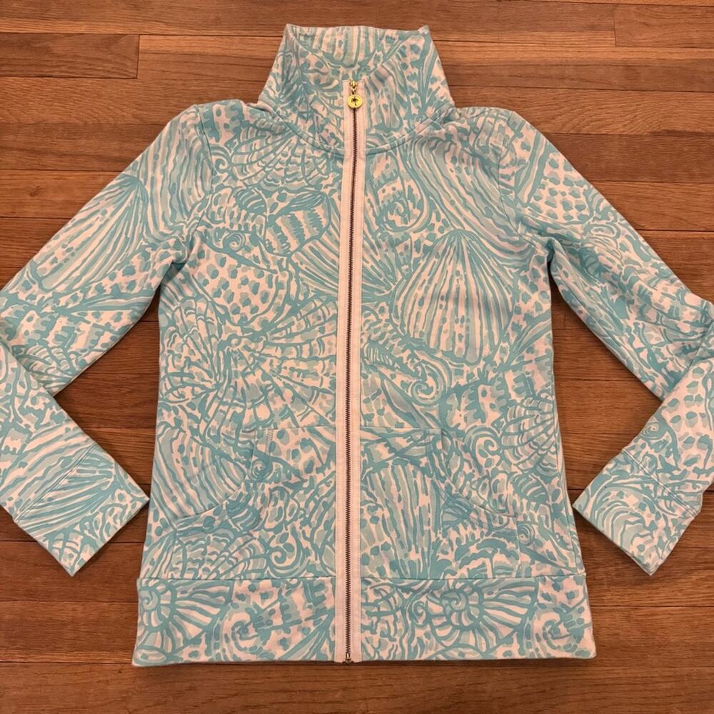 Lilly Pulitzer blue white zip front jacket size small S b68